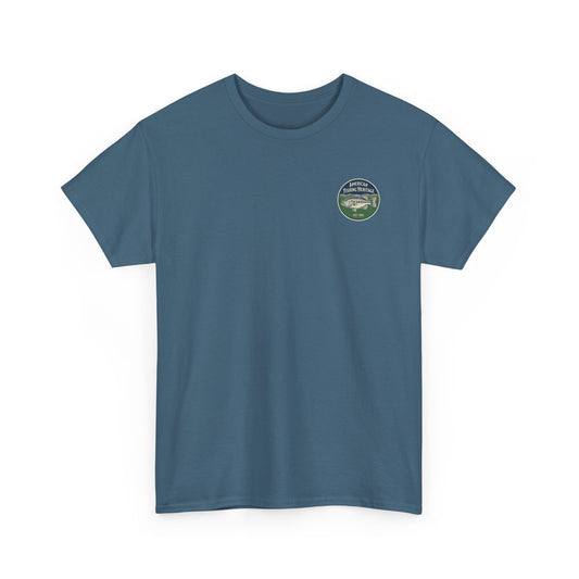 indigo blue bass fishing shirt front logo view