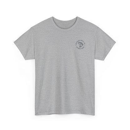 sport grey bass fishing shirt front logo view