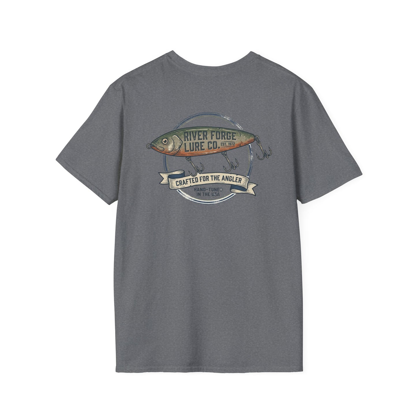 Vintage trout fishing t-shirt in graphite heather with back graphic