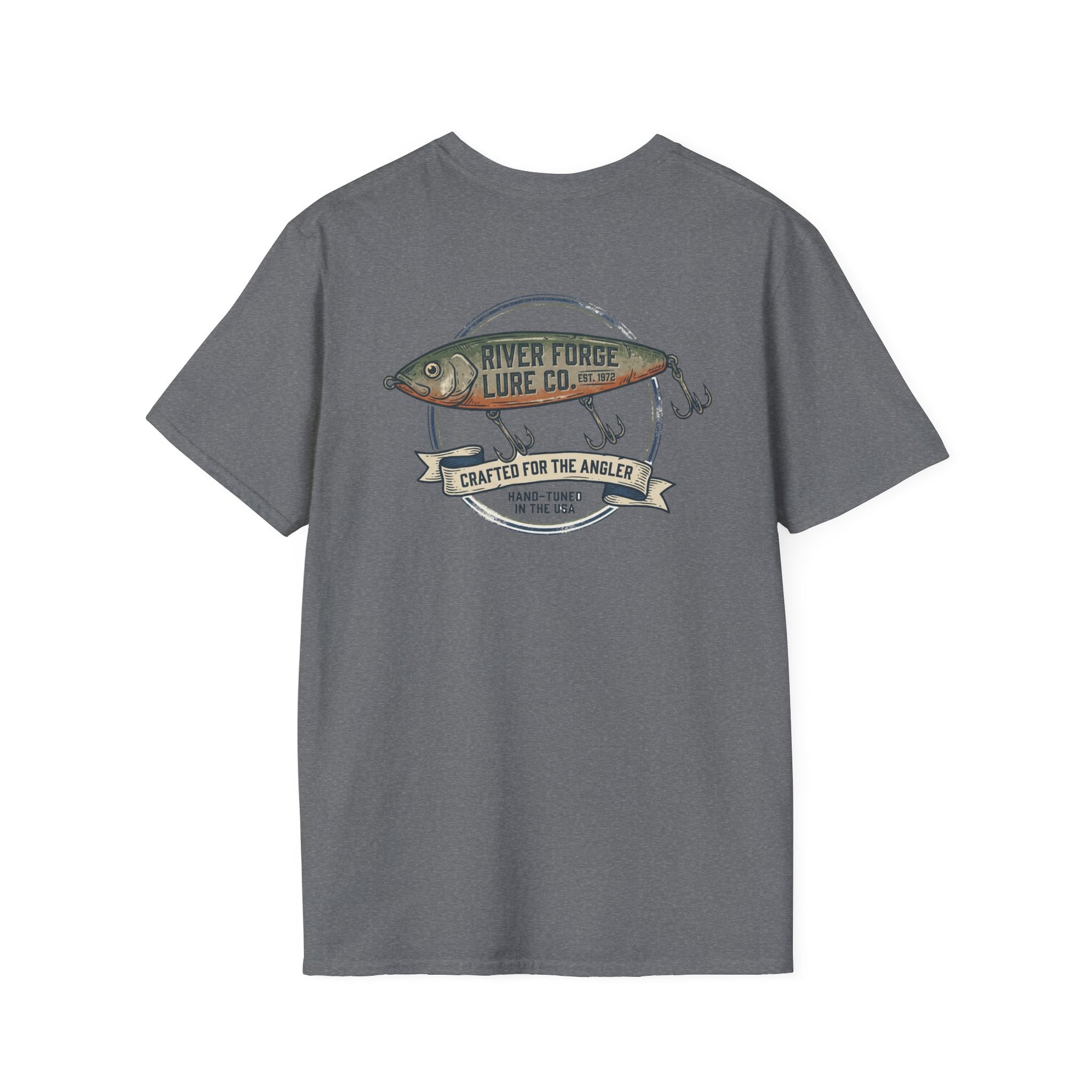 Vintage trout fishing t-shirt in graphite heather with back graphic
