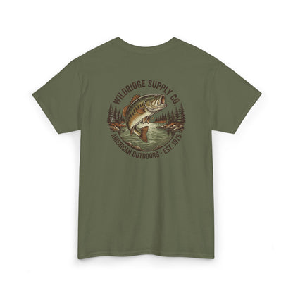 military green bass fishing shirt back graphic