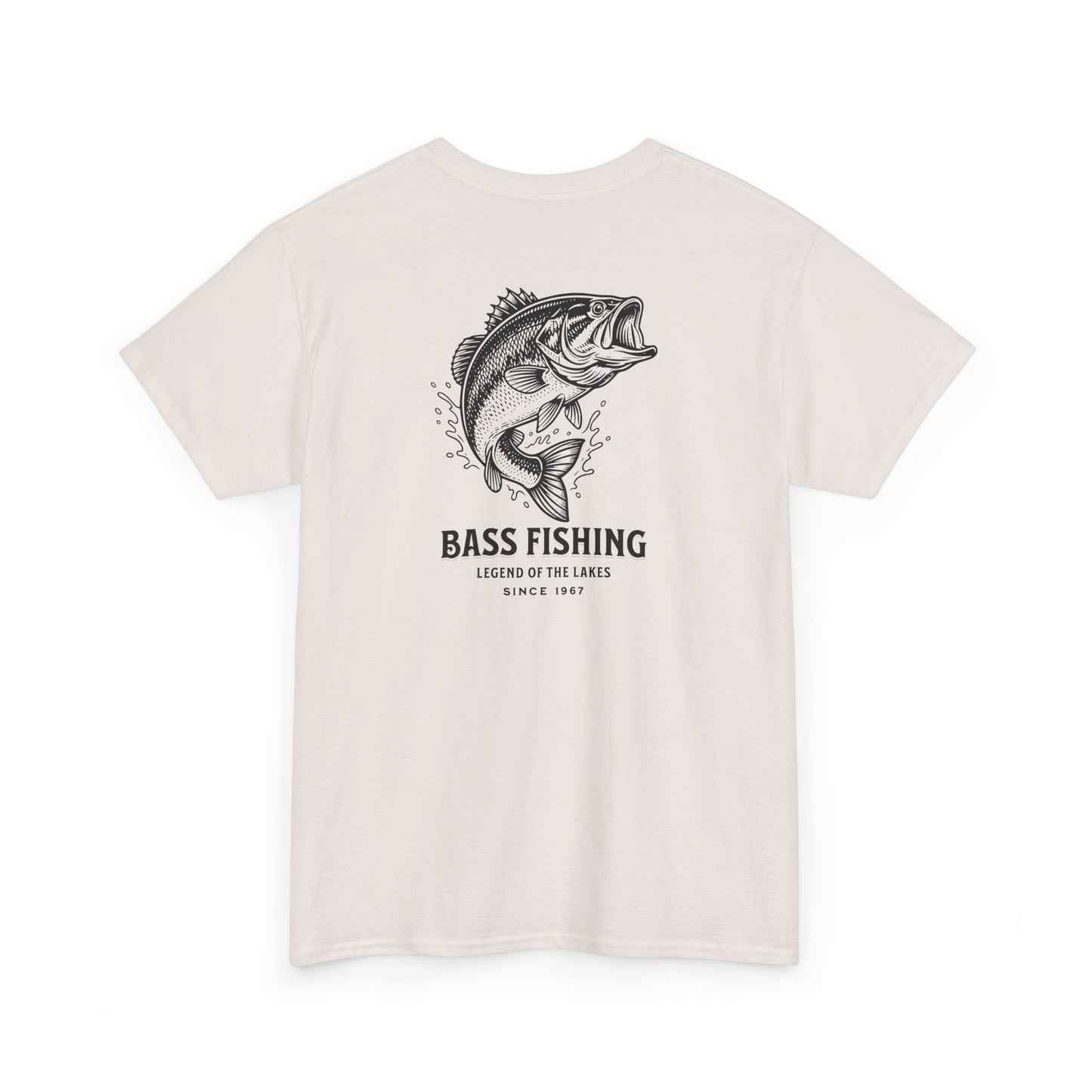 Beige t-shirt with bass fishing back graphic