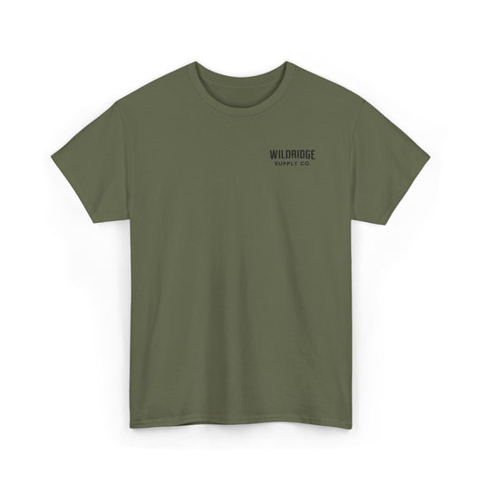 military green bass fishing shirt front logo view