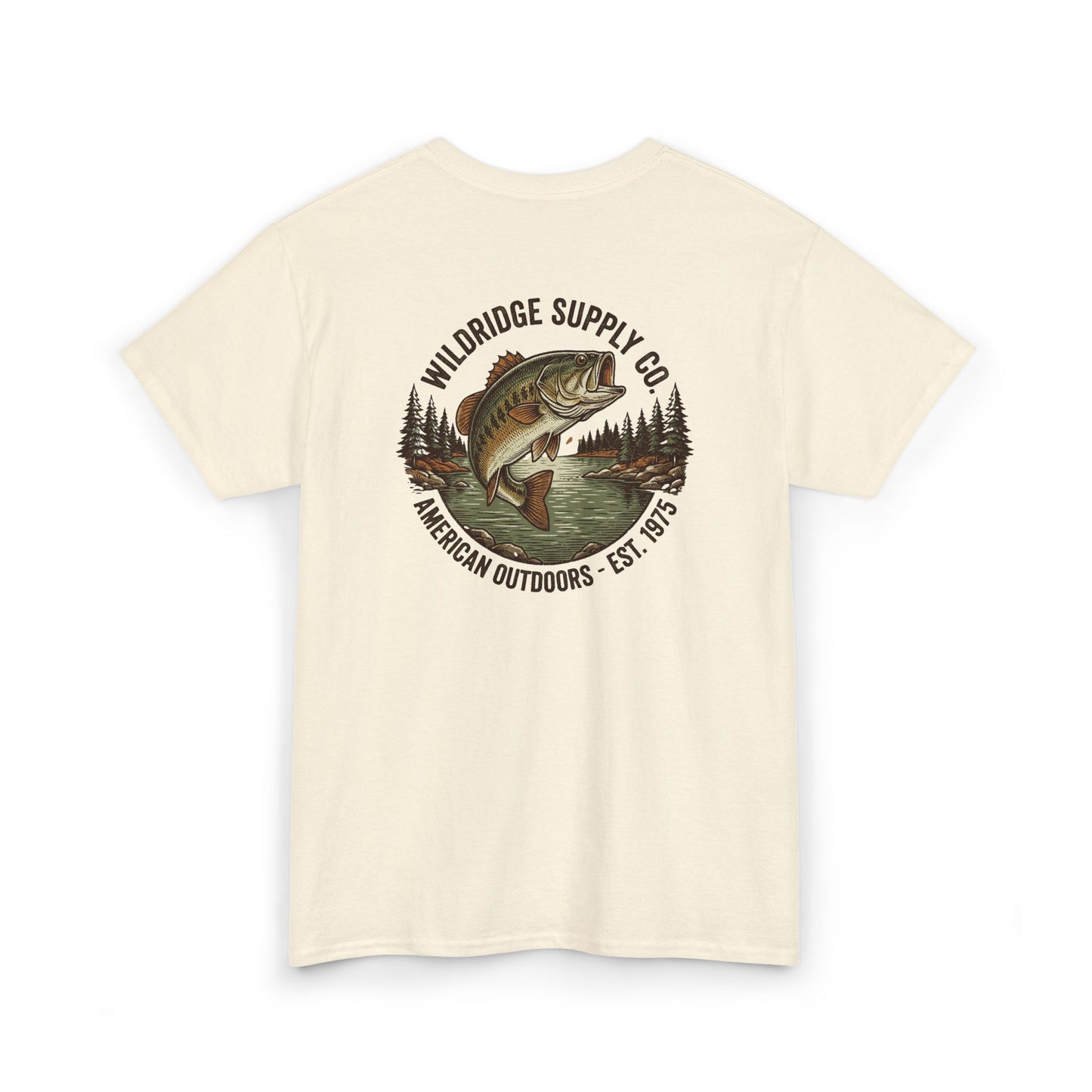 natural bass fishing shirt back view with American Outdoors graphic