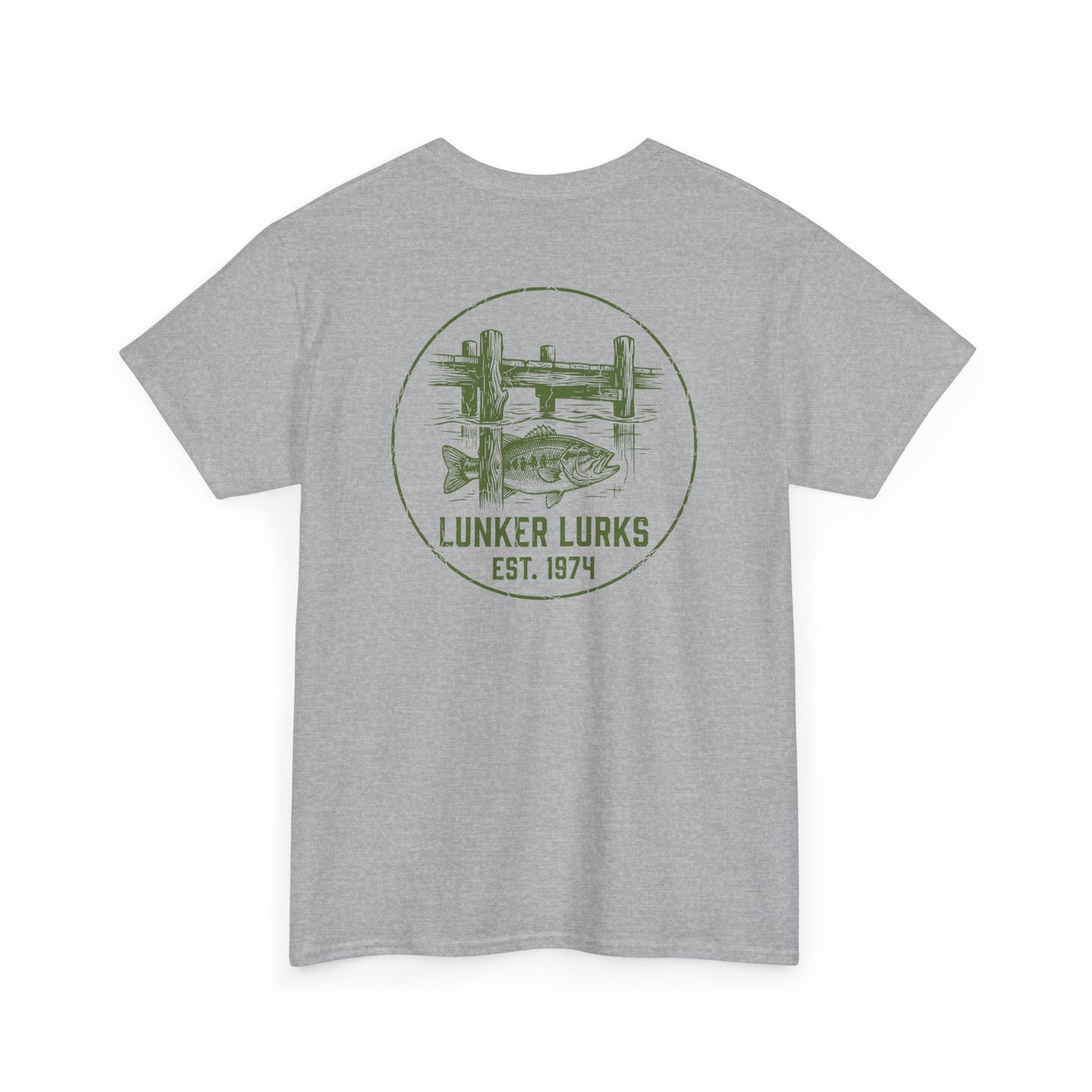 Back graphic: dock and lure retro angler design