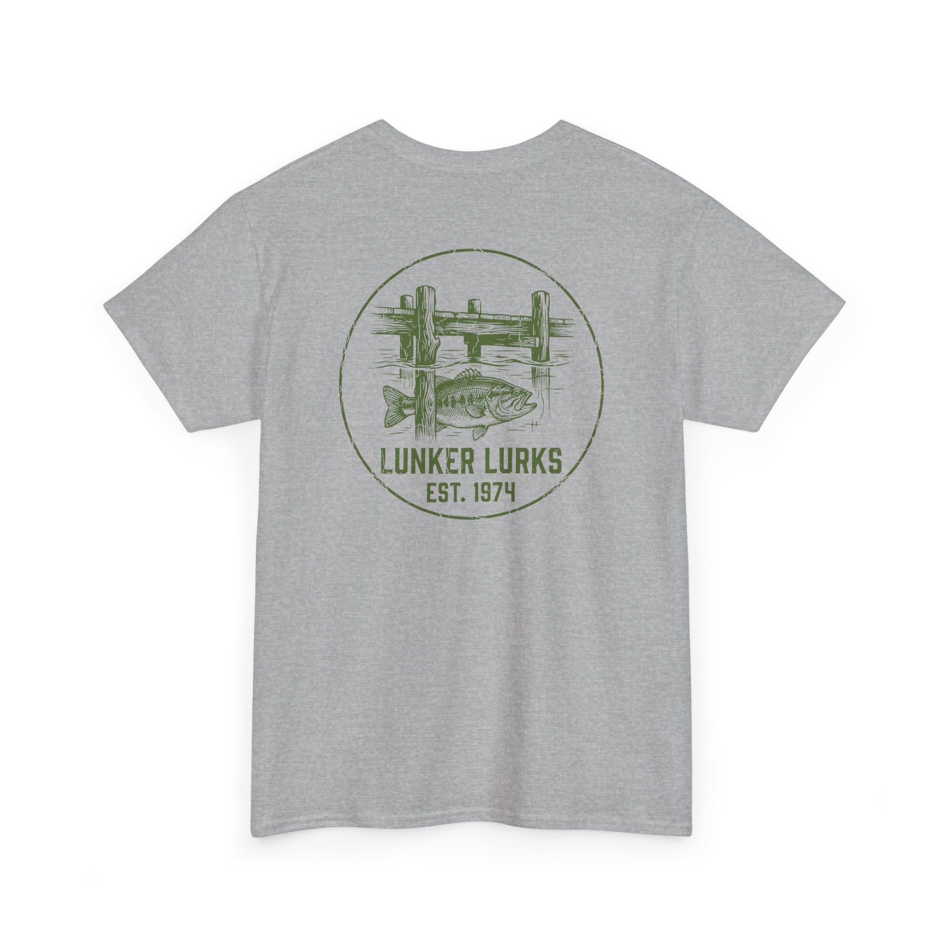 Back graphic: dock and lure retro angler design