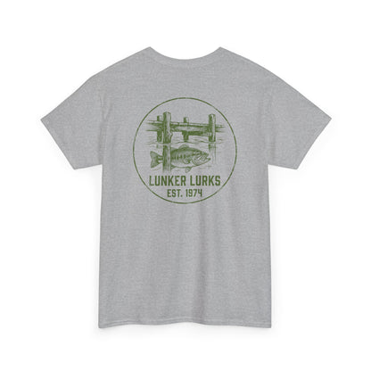 Back graphic: dock and lure retro angler design
