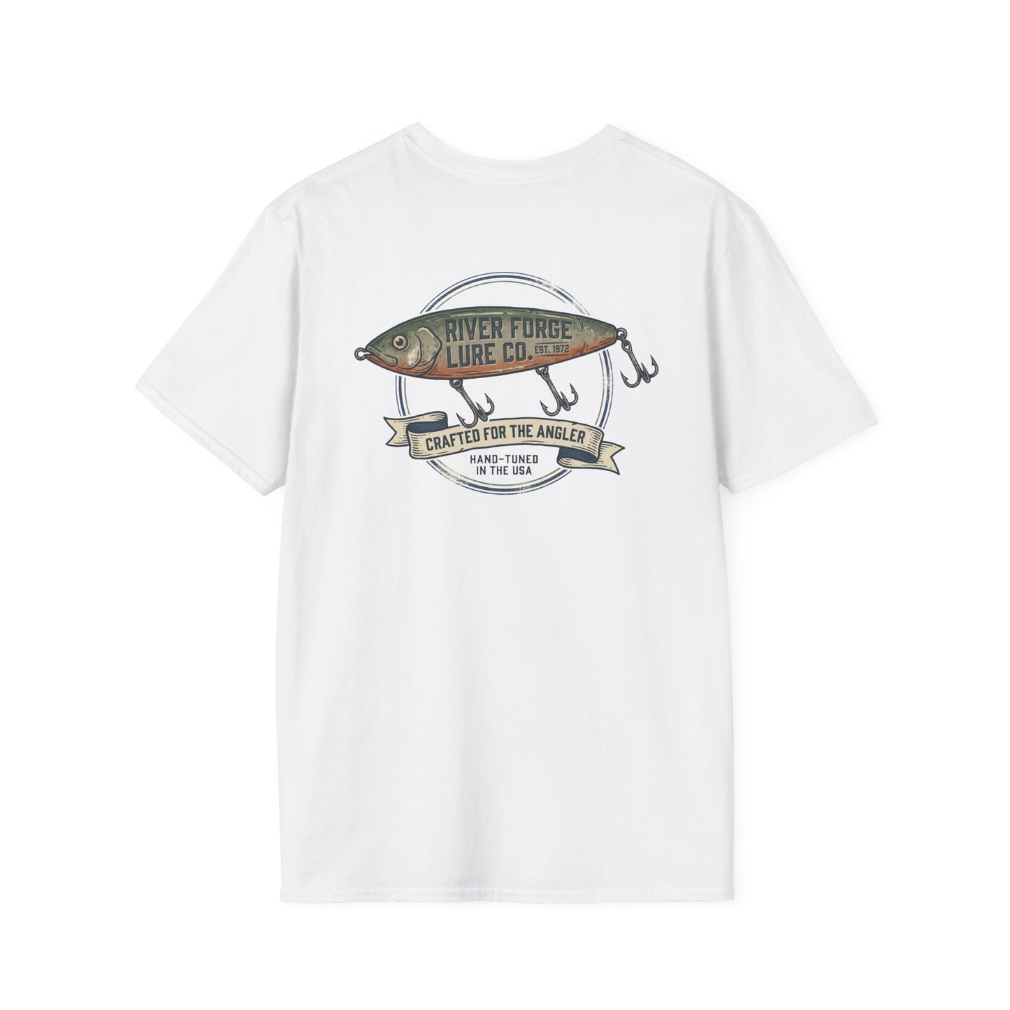 River Forest Lure Co trout tee flat lay back view