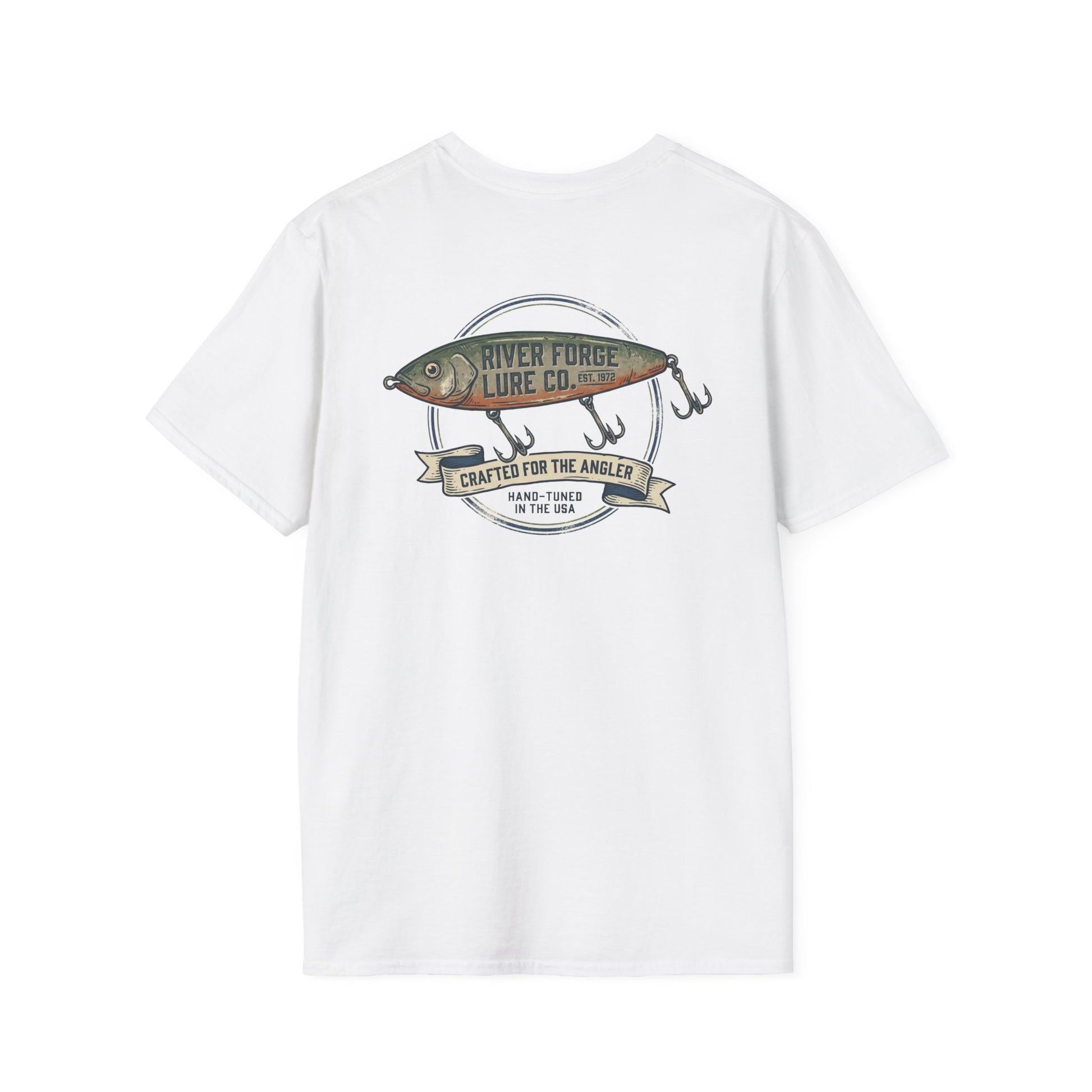 River Forest Lure Co trout tee flat lay back view