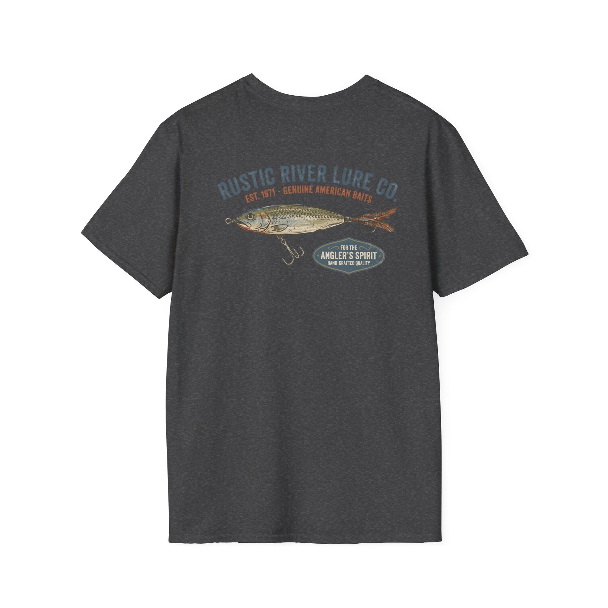 Vintage trout fishing t-shirt in dark heather with back graphic