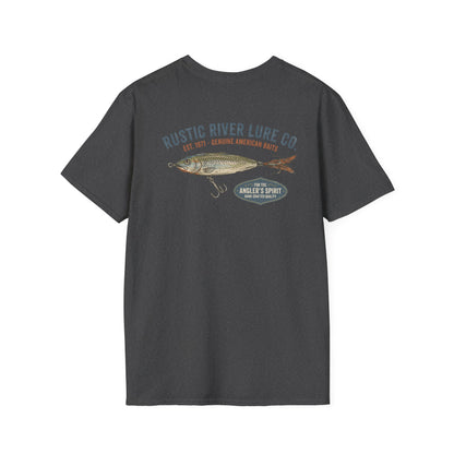 Vintage trout fishing t-shirt in dark heather with back graphic