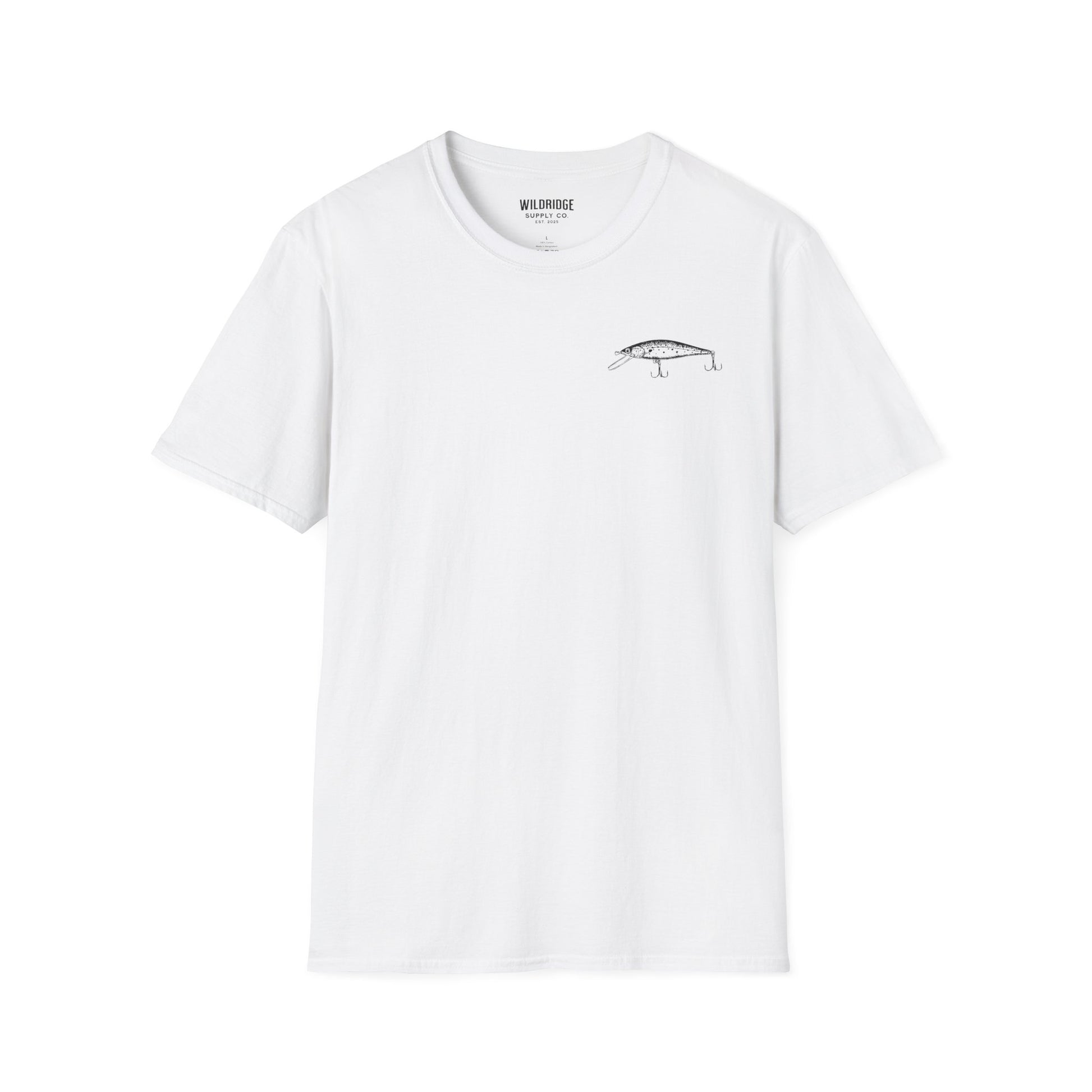 Trout fishing shirt with small North Fork logo on front chest