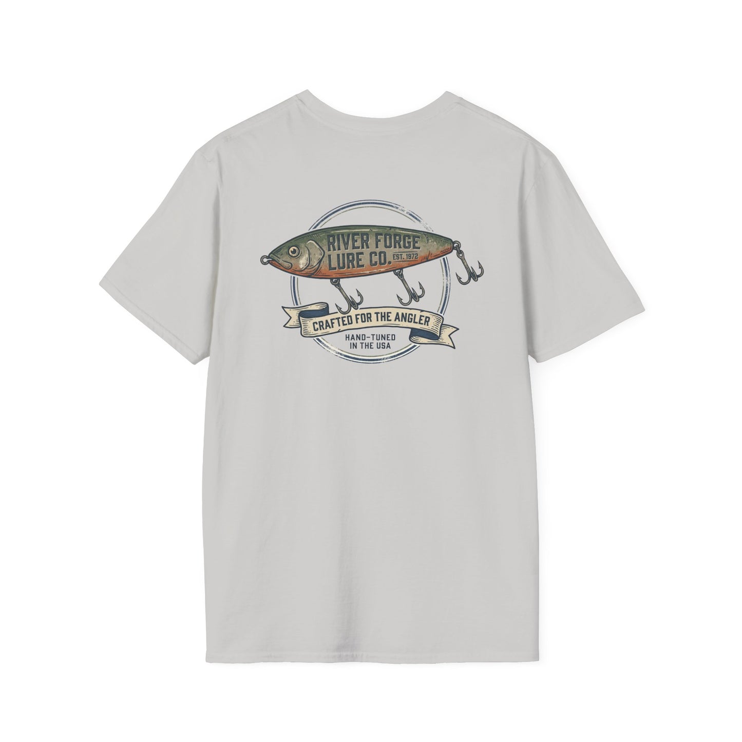 Trout fishing t-shirt close-up of River Forest back artwork
