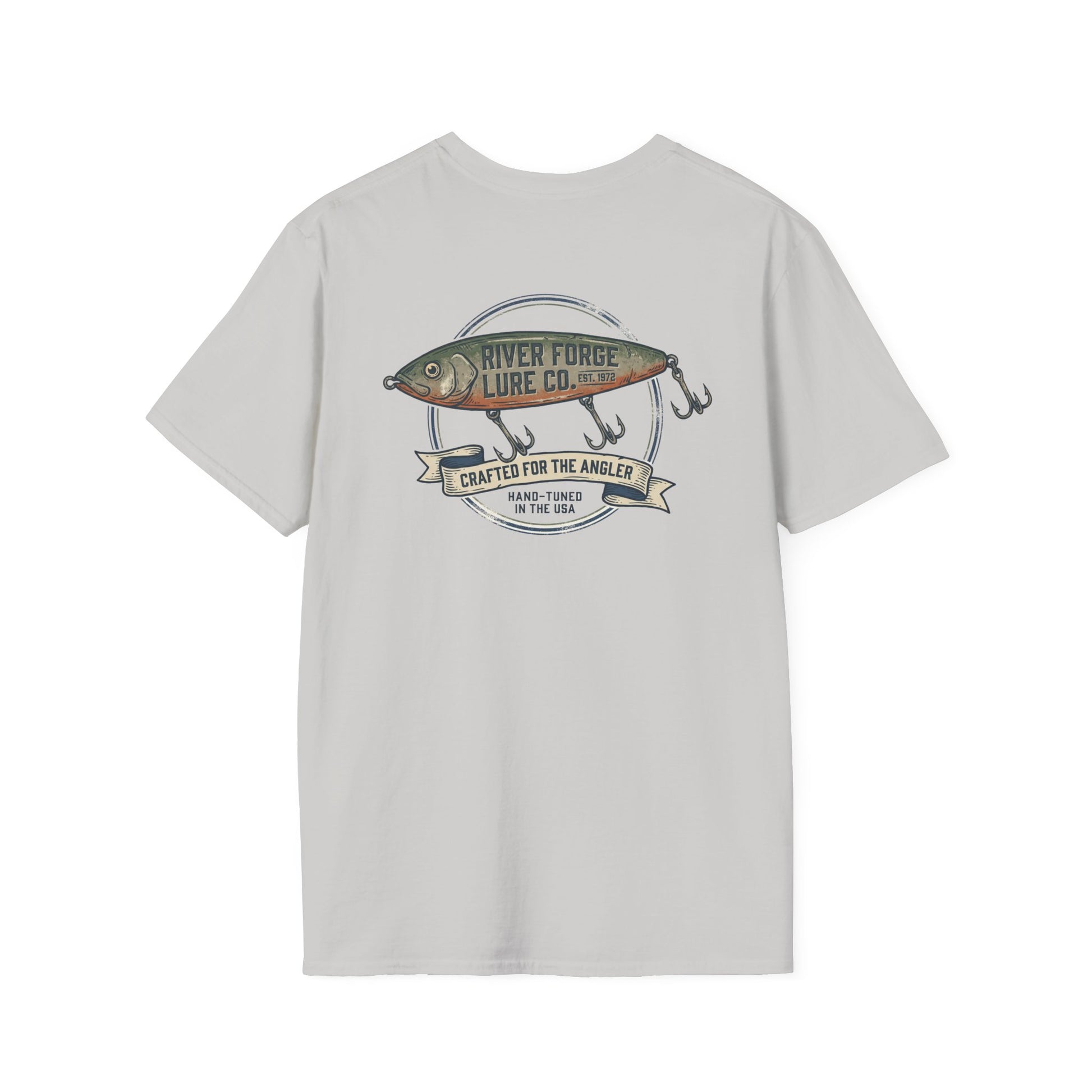 Trout fishing t-shirt close-up of River Forest back artwork