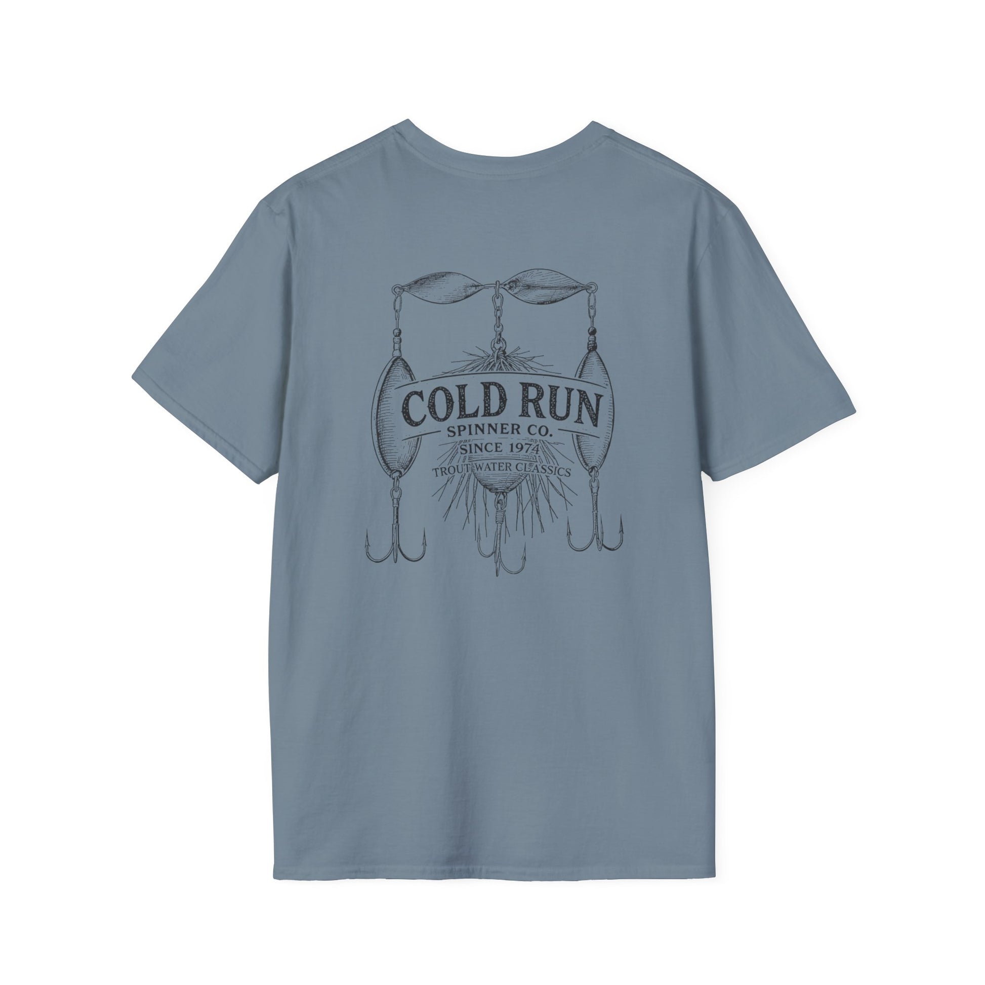 Vintage trout fishing tee flat lay