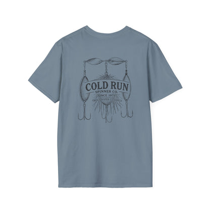 Vintage trout fishing tee flat lay