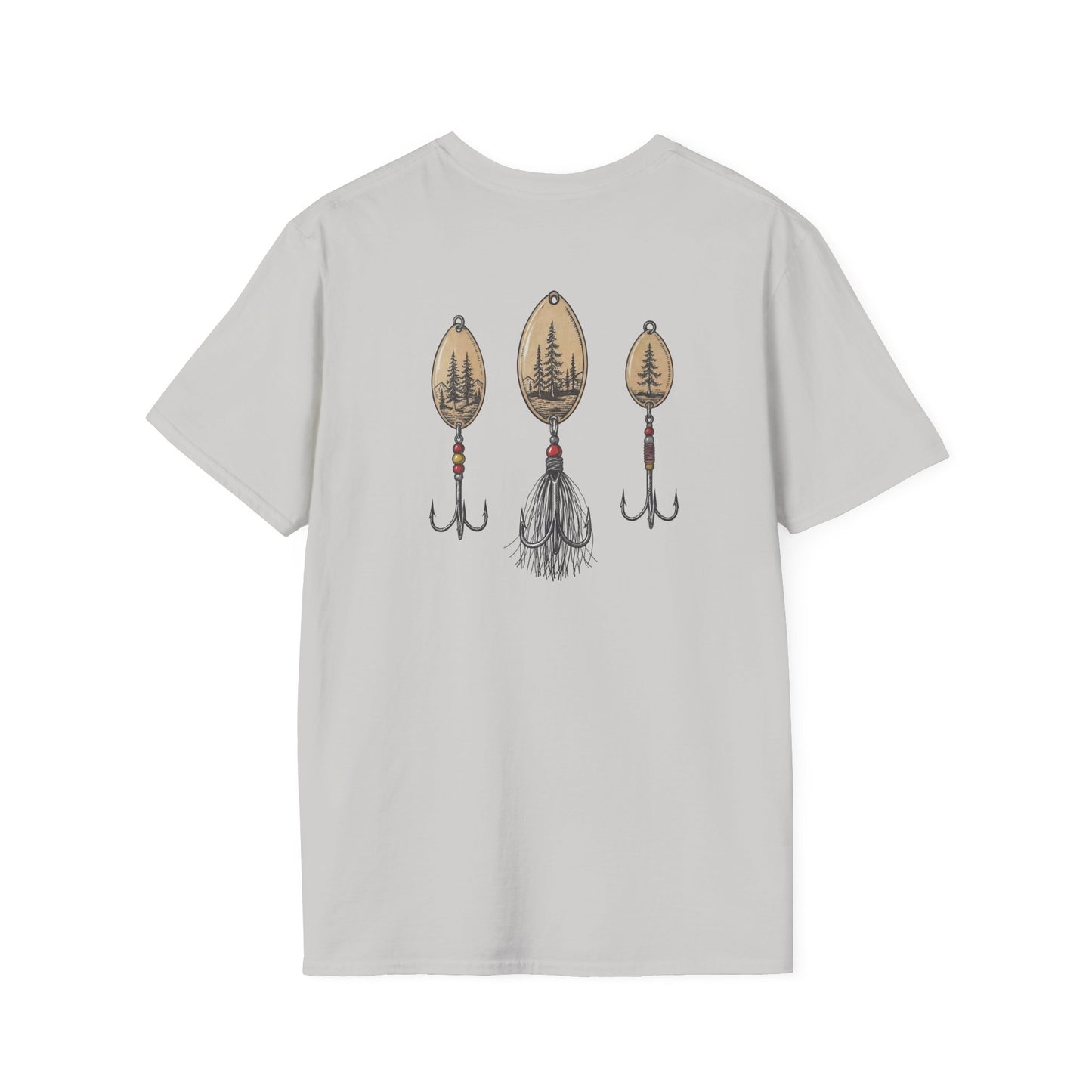 Spinner fishing lure t-shirt back