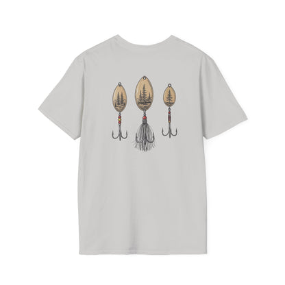 Spinner fishing lure t-shirt back