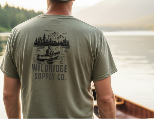 Wildridge Supply Co. Comfort Colors Outdoor Graphic Tee – Canoe & Mountain Fishing Scene