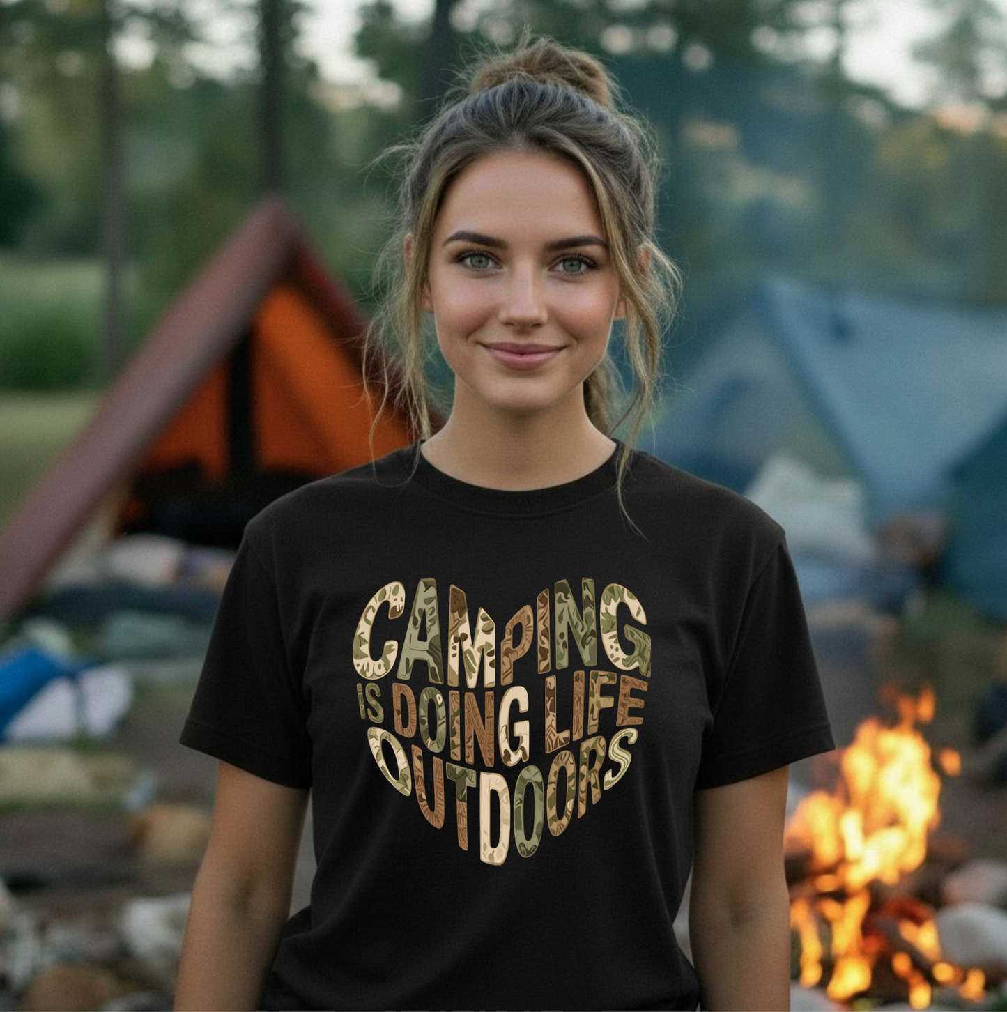Camping Is Doing Life Outdoors T-Shirt – Camo Print Nature Lover Tee