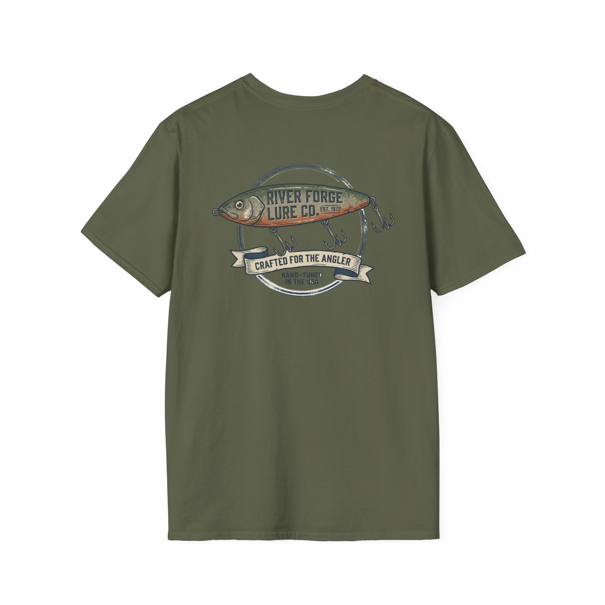 Vintage bass fishing t-shirt in military green with back graphic