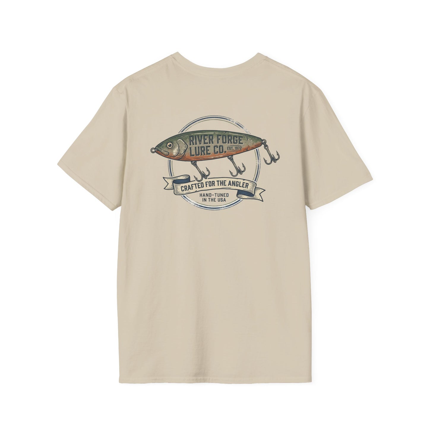 Vintage trout fishing shirt with weathered back badge design