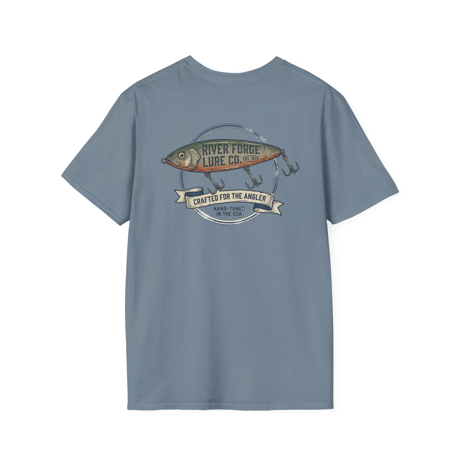 River Forest Lure Co trout fishing t-shirt with vintage back graphic