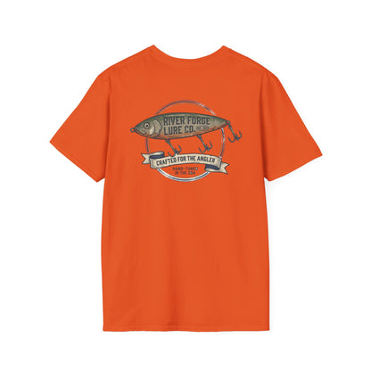 Vintage trout fishing t-shirt in orange with back graphic