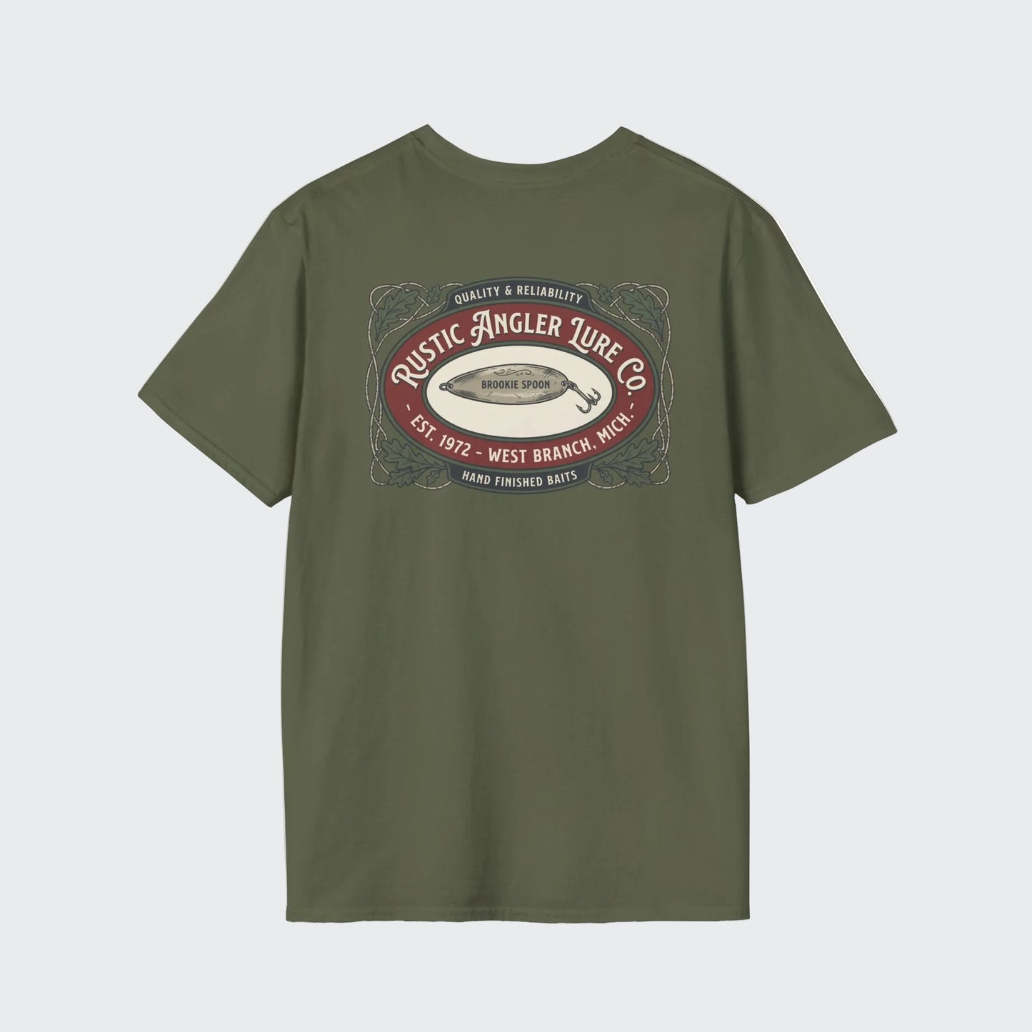 Vintage trout fishing t-shirt in green with back graphic