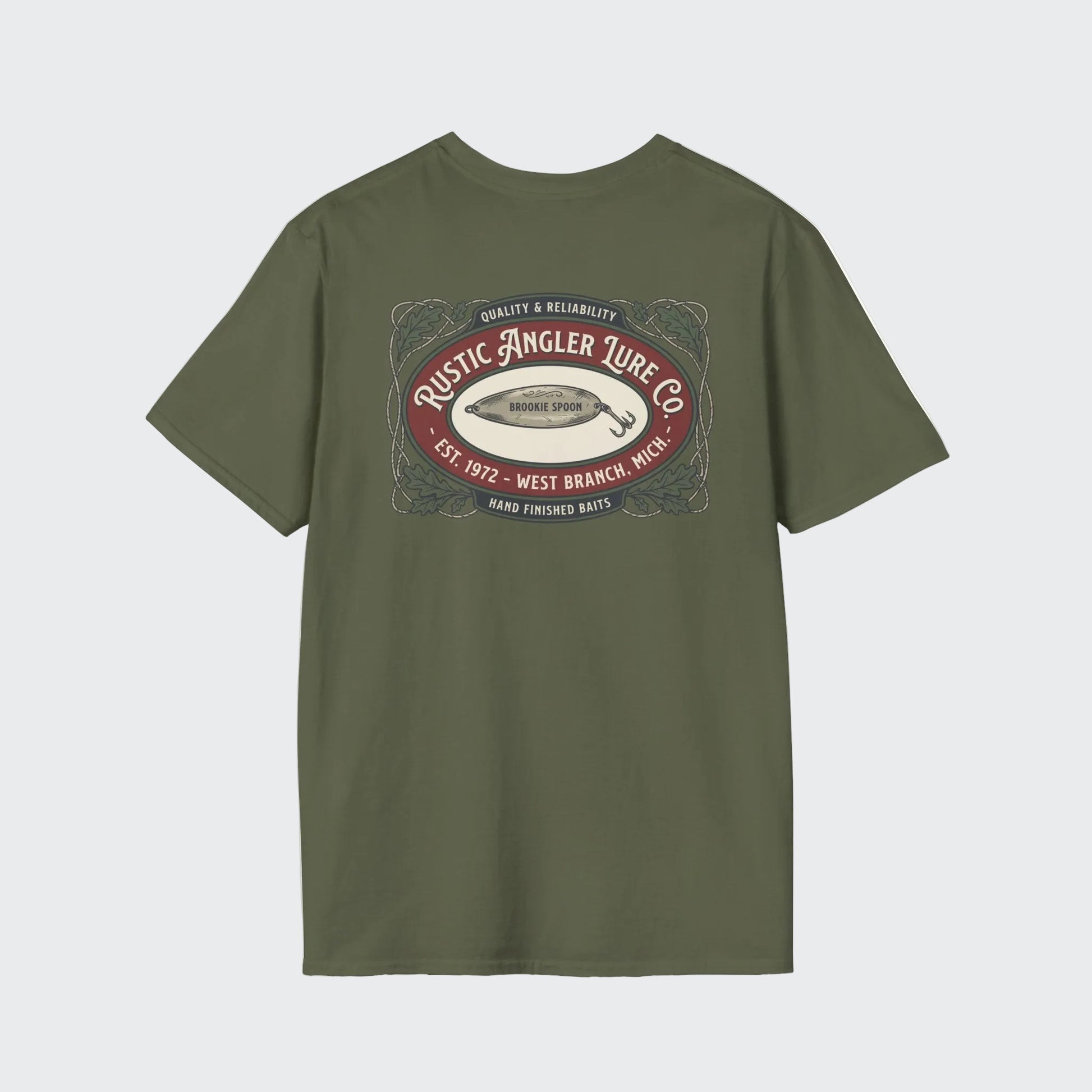 Vintage trout fishing t-shirt in green with back graphic