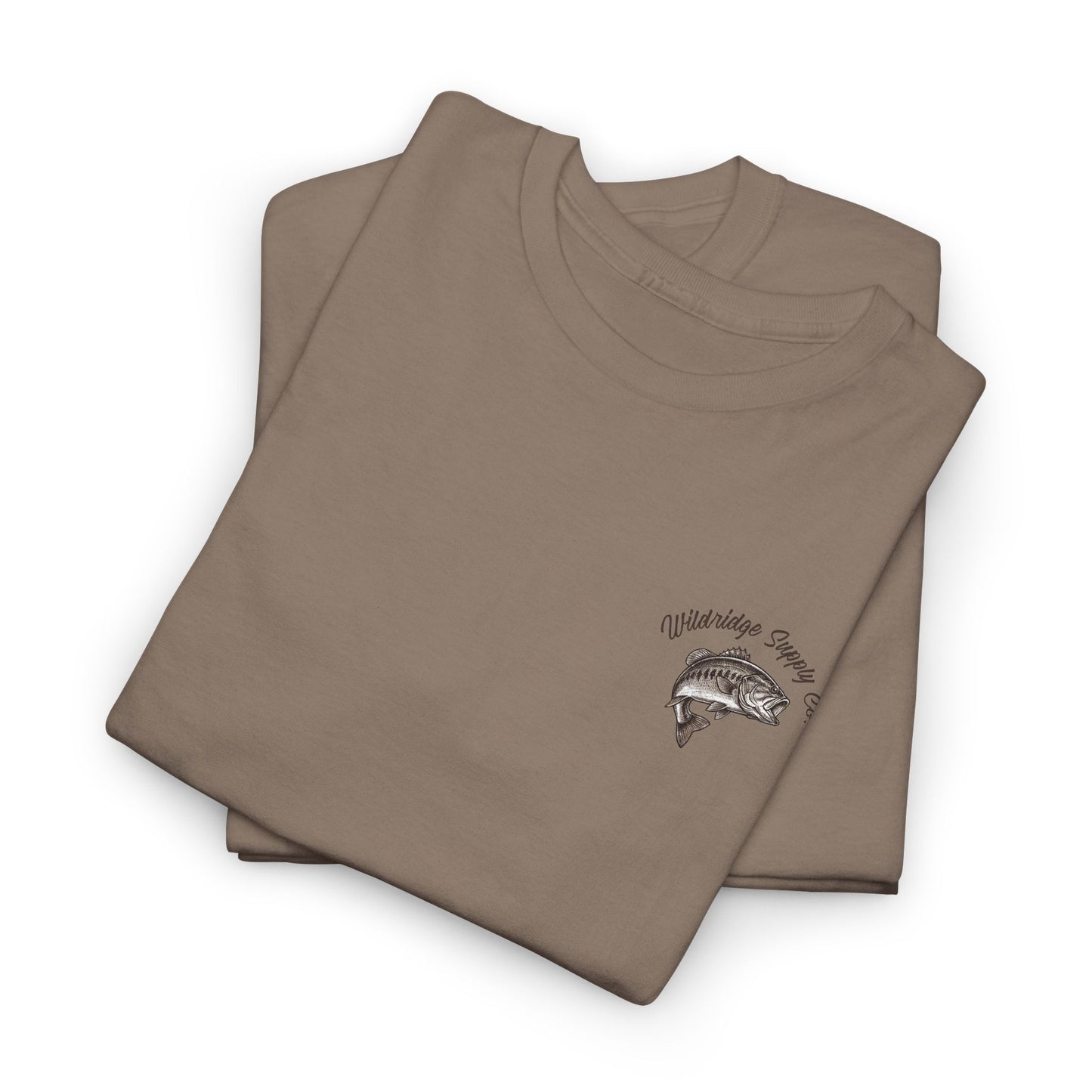 Folded brown t-shirt with a bass fishing logo
