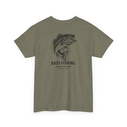 heather military green bass fishing shirt back graphic