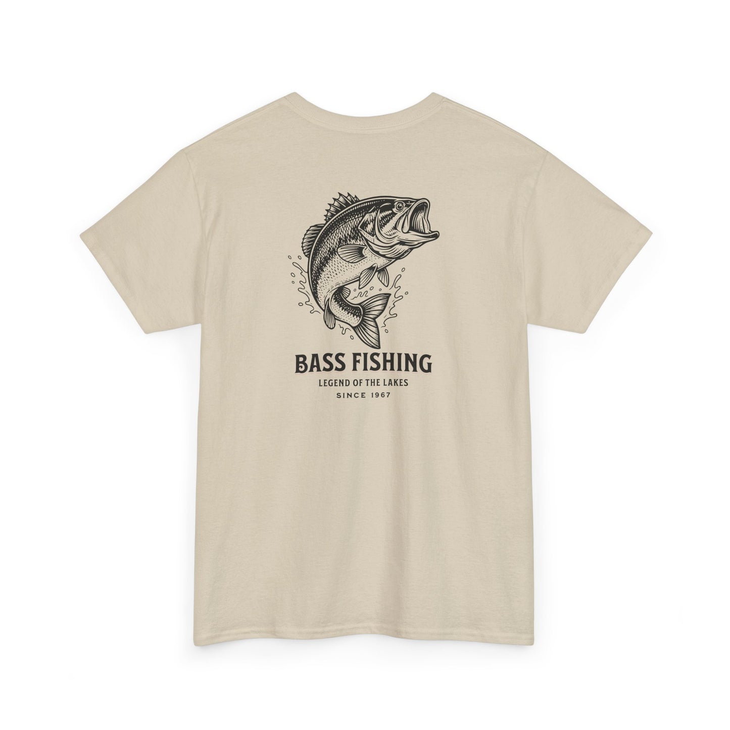 beige bass fishing shirt back graphic close-up