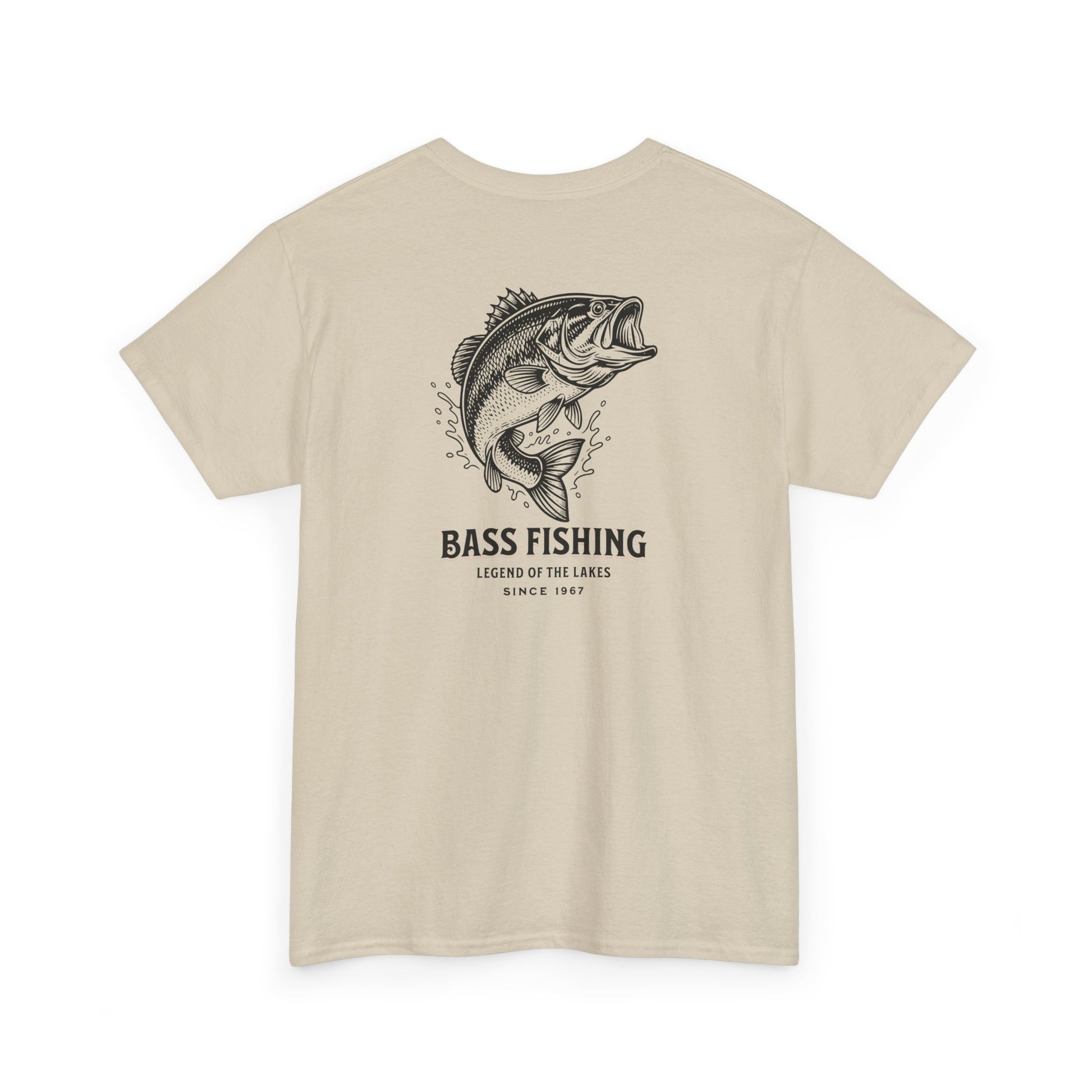 beige bass fishing shirt back graphic close-up