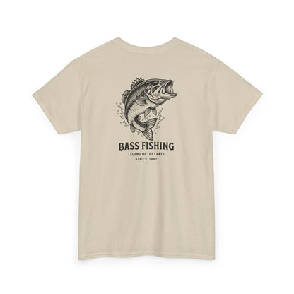 beige bass fishing shirt back graphic close-up