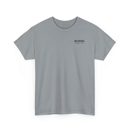 Gray t-shirt with 'Wildridge Supply Co' logo on a white background