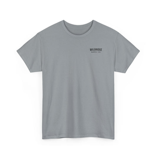 Gray t-shirt with 'Wildridge Supply Co' logo on a white background