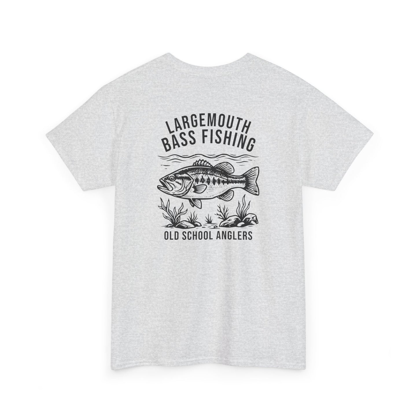 Gray t-shirt with largemouth bass fishing graphic 