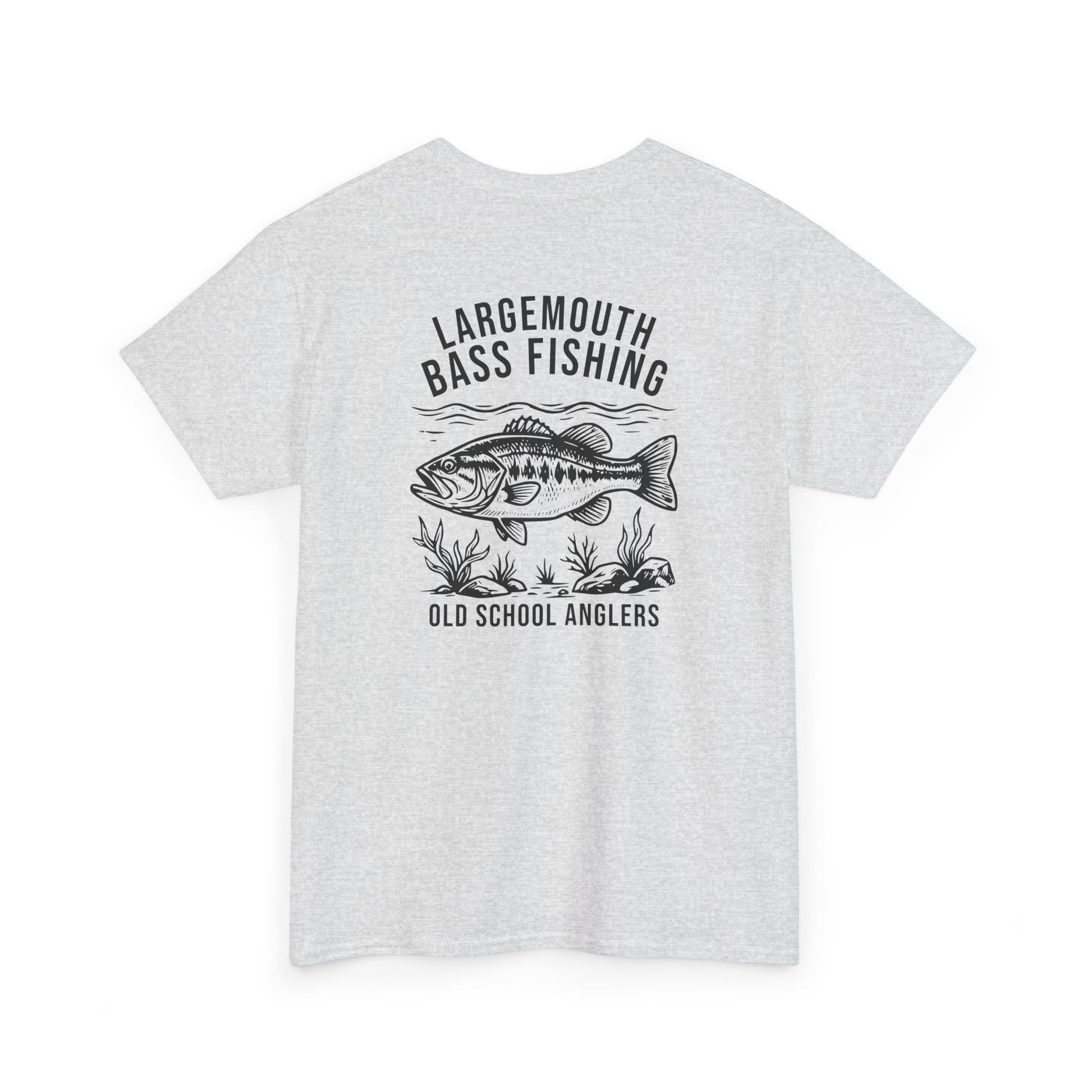 Gray t-shirt with largemouth bass fishing graphic 