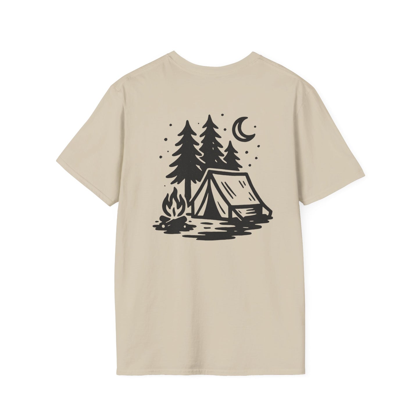 Campfire Nights camping t-shirt - back view showing minimalist outdoor design