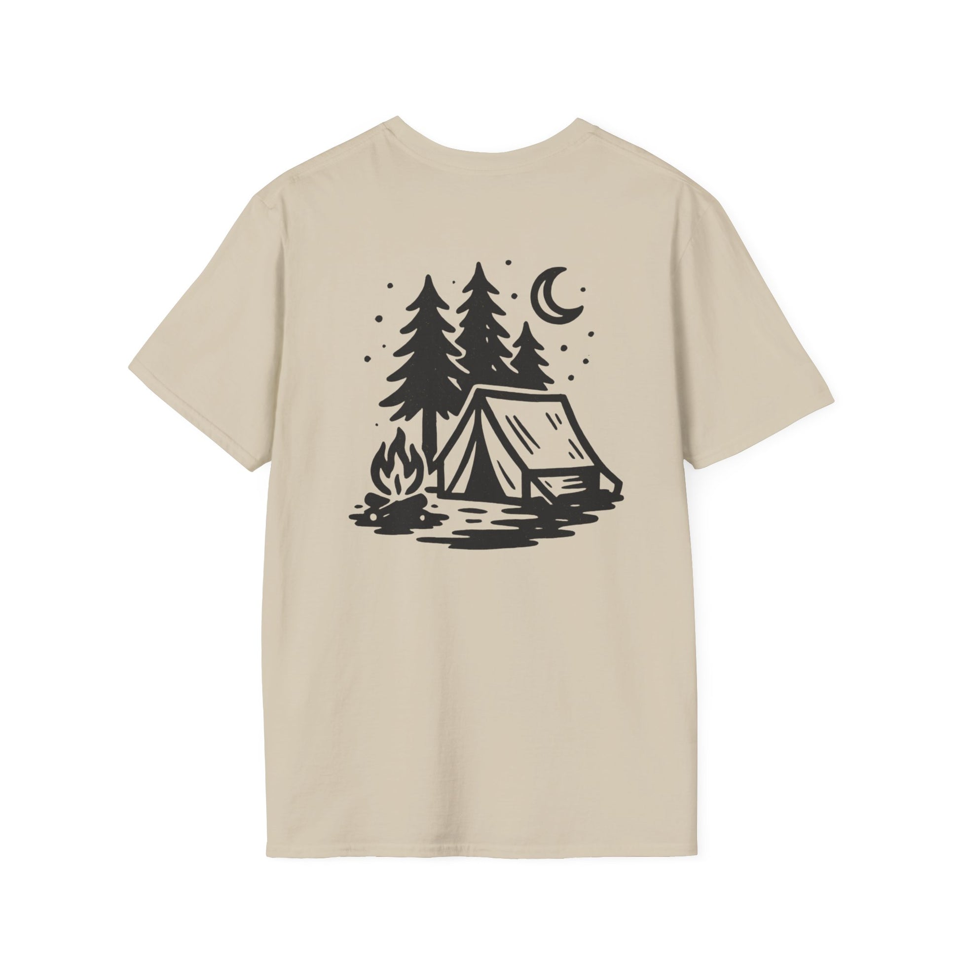 Campfire Nights camping t-shirt - back view showing minimalist outdoor design