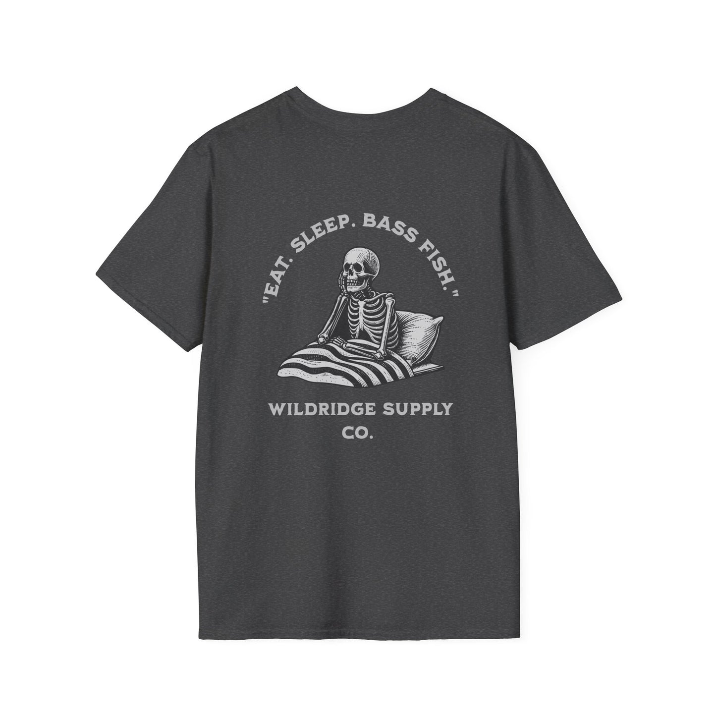 dark heather bass fishing shirt back graphic close-up