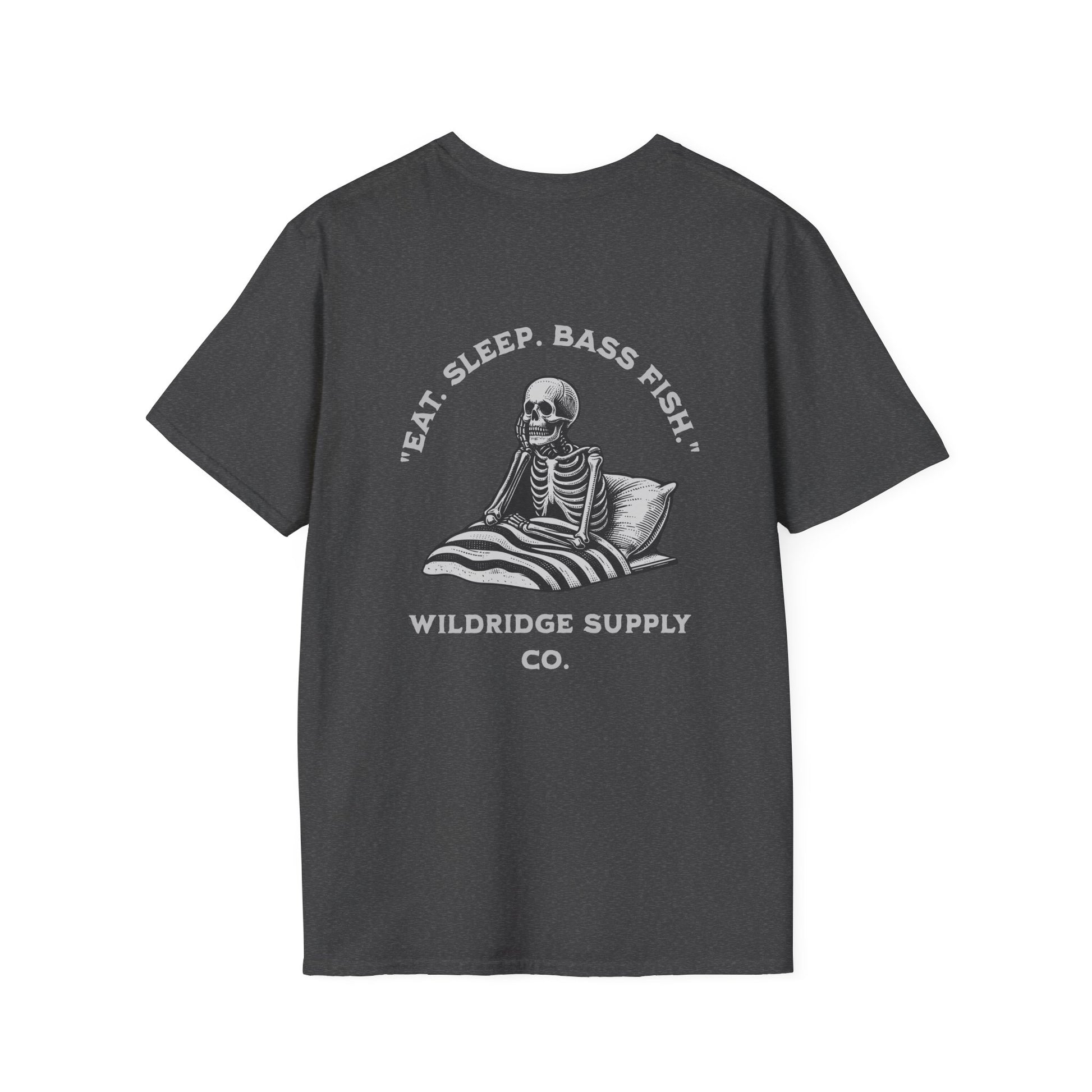 dark heather bass fishing shirt back graphic close-up