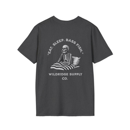dark heather bass fishing shirt back graphic close-up