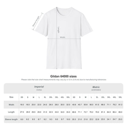 White fishing t-shirt with size chart measurements on a white background