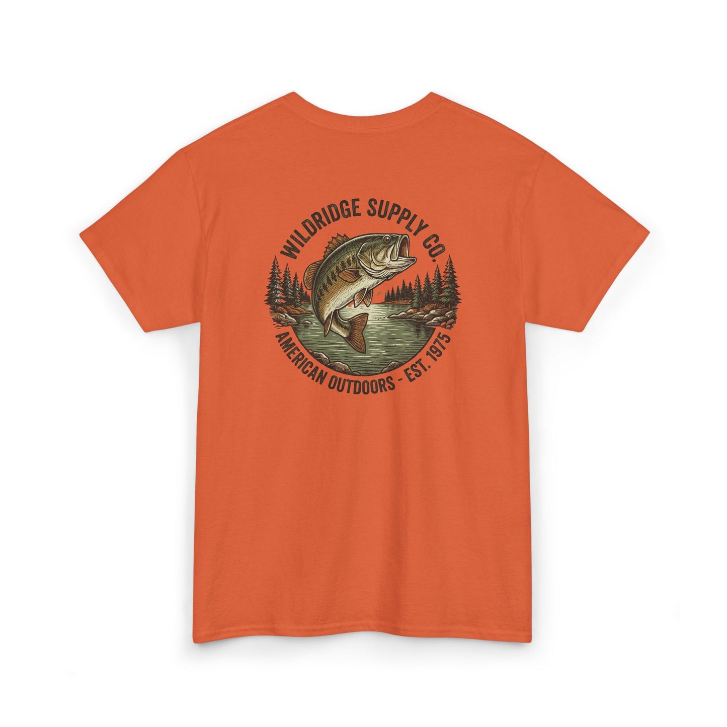 Orange t-shirt with a largemouth bass graphic