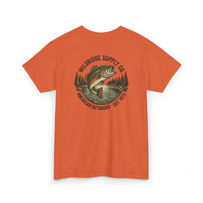 Orange t-shirt with a largemouth bass graphic