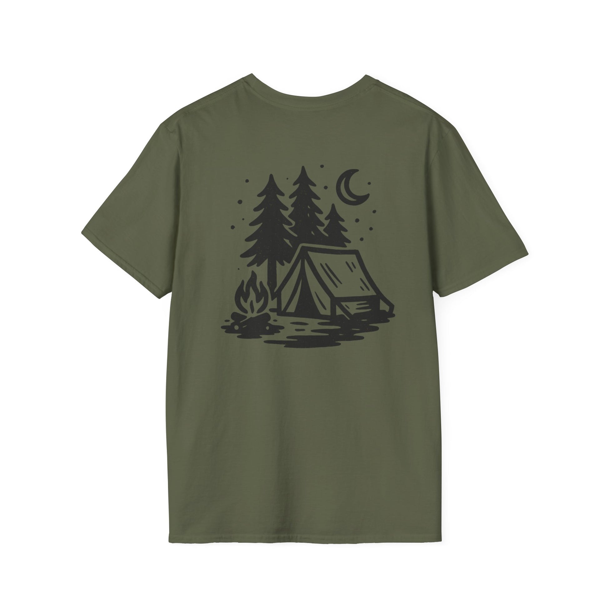 Wildridge Supply Co. camping tee with vintage tent graphic - detail view