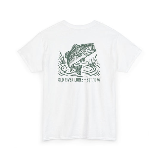 white bass fishing shirt back view with largemouth illustration