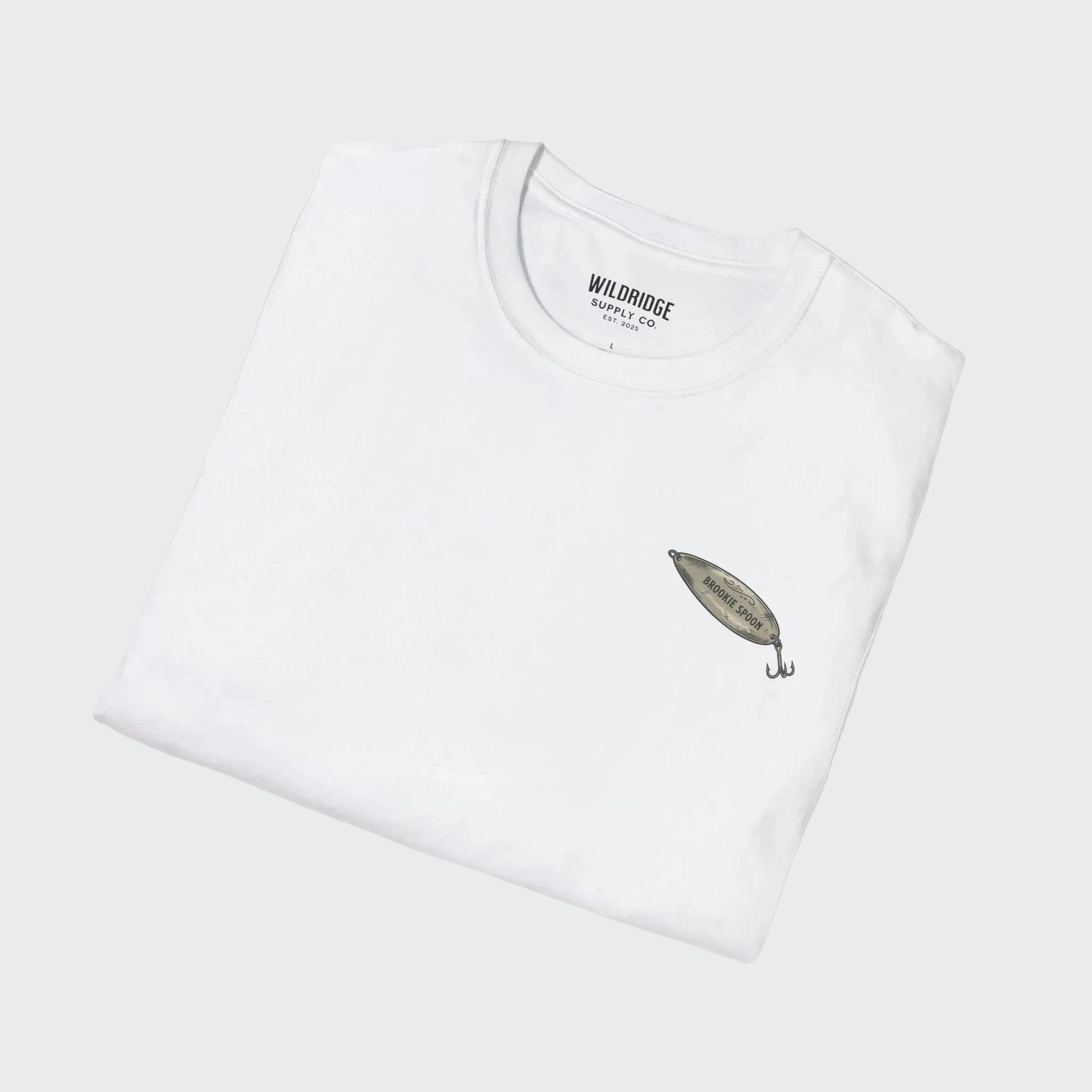 Trout fishing shirt with small lure graphic on front chest